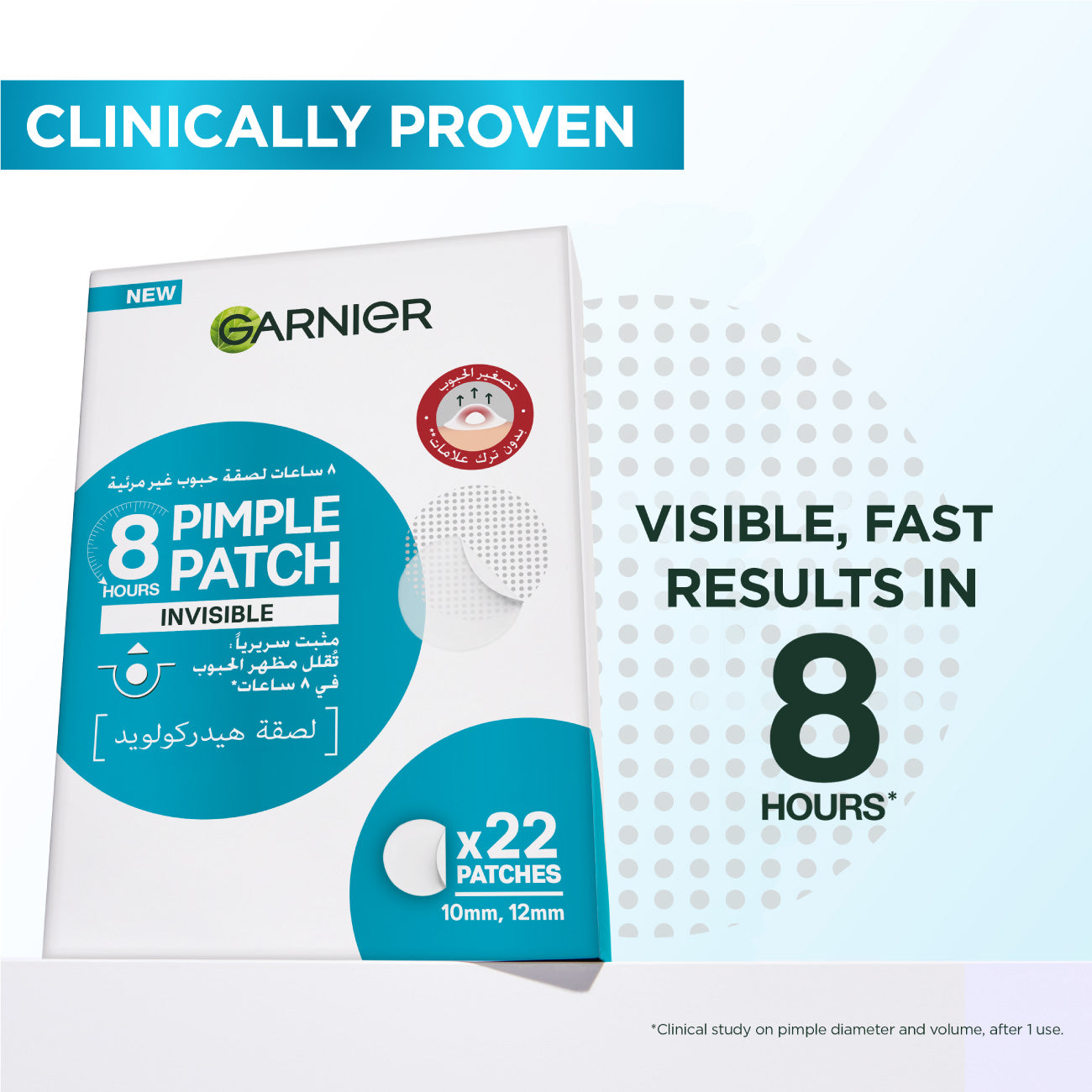Garnier Skin Active  Fast Clear Invisible Pimple Patch 8 Hours Hydrocolloid 22patches