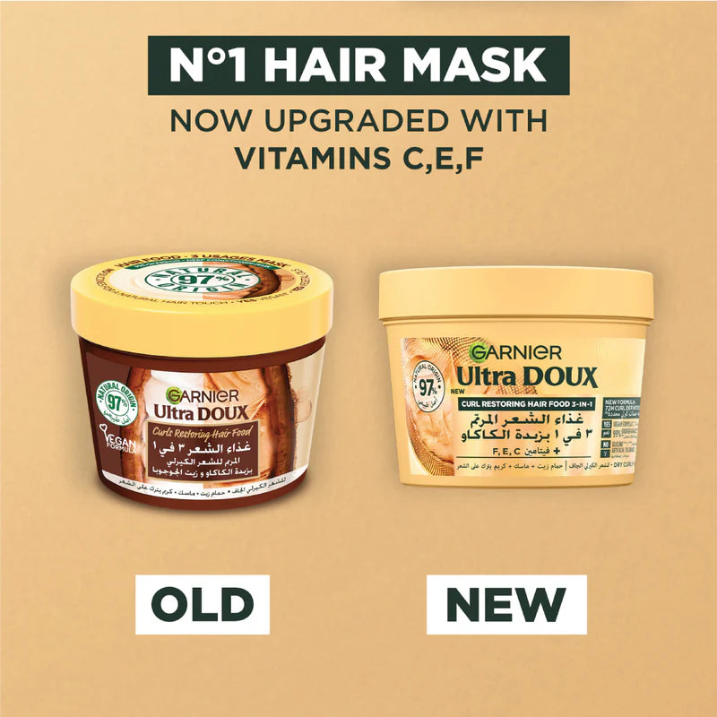 Garnier Ultra Doux Vegan Hair Food Cocoa Butter And Jojoba Oil 3-In-1 Treatment Mask For Curly Hair