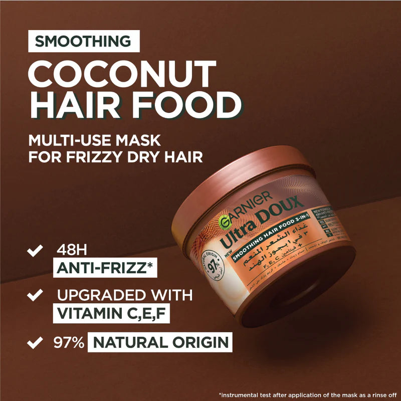 Garnier Ultra Doux Vegan Hair Food Coconut And Macadamia 3-in-1 Treatment Mask For Frizzy Hair