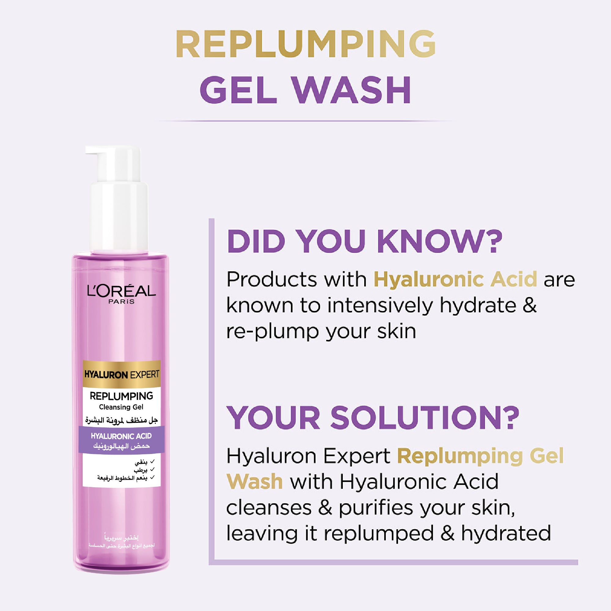 L'Oreal Hyaluron Expert Replumping Cleansing Gel with Hyaluronic Acid -Revitalift Filler Wash