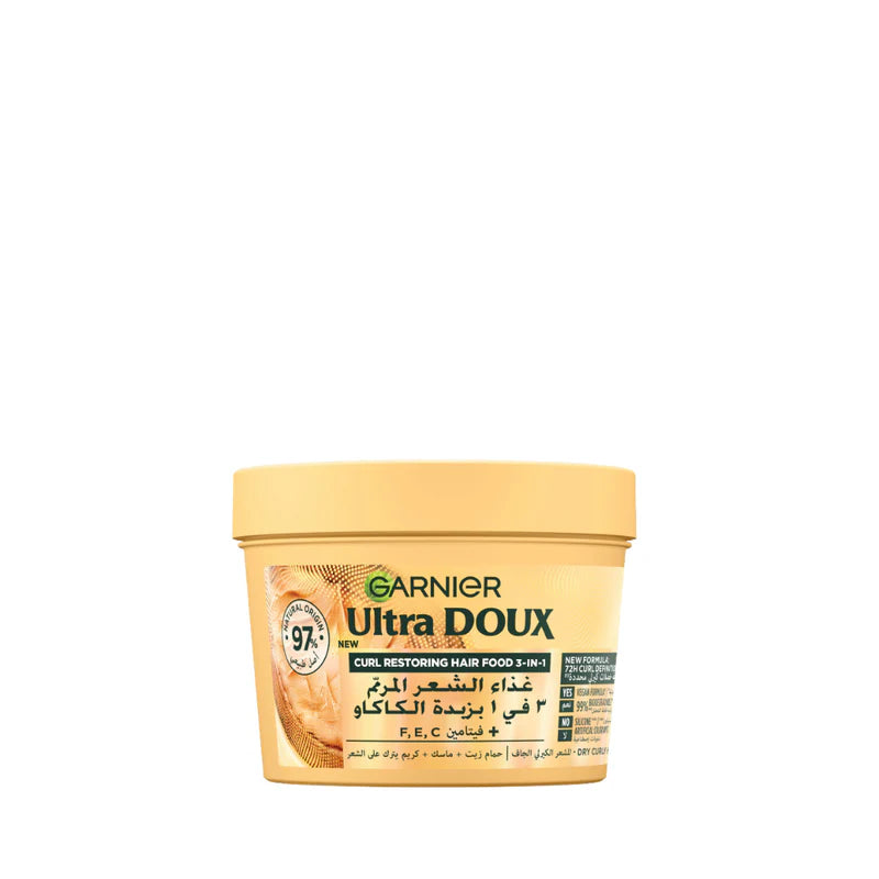 Garnier Ultra Doux Vegan Hair Food Cocoa Butter And Jojoba Oil 3-In-1 Treatment Mask For Curly Hair